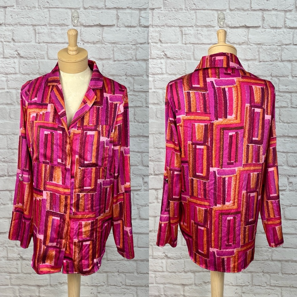 Joseph Ribkoff Pink Geometric Print Button Down Size M - Picture 2 of 5
